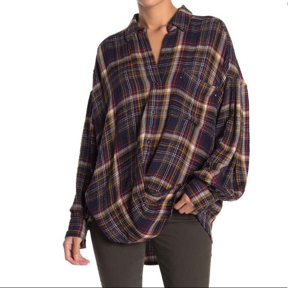 Free People Tops - Free People Plaid Oversized Button Up Shirt